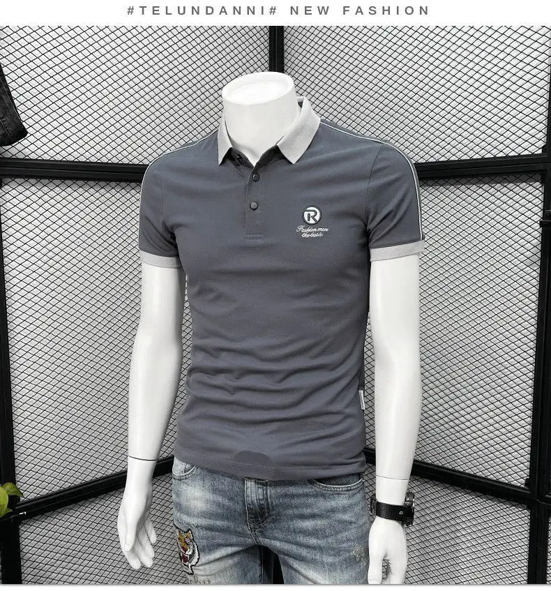 Men's White Polo T-Shirt with Blue Trim — feature 8