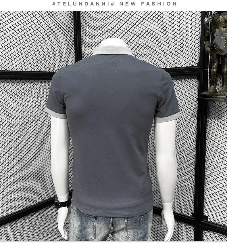 Men's White Polo T-Shirt with Blue Trim — feature 9