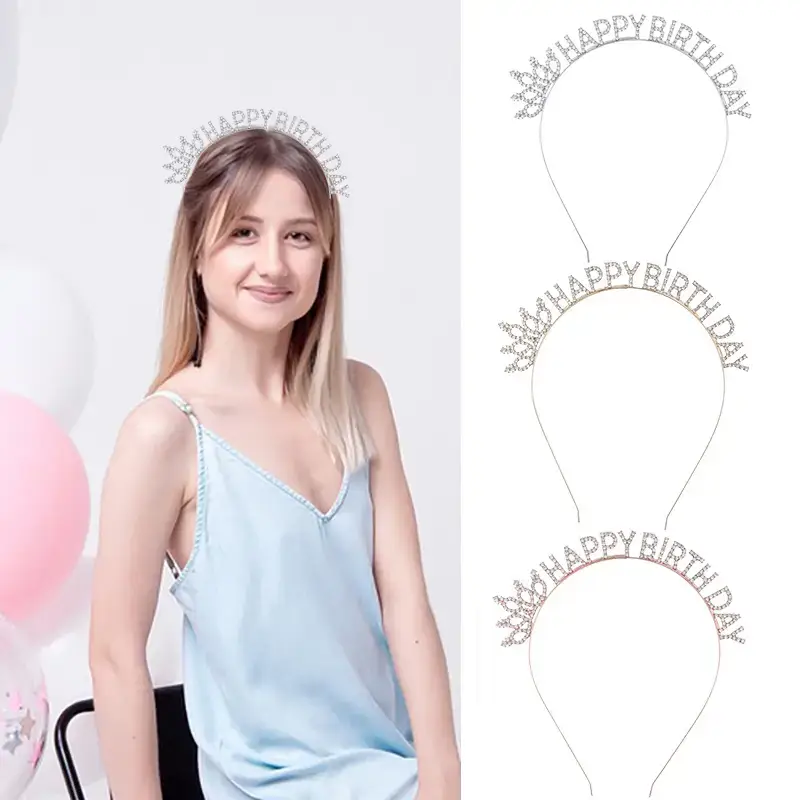 New European & American Birthday Headband with Crystal Letters