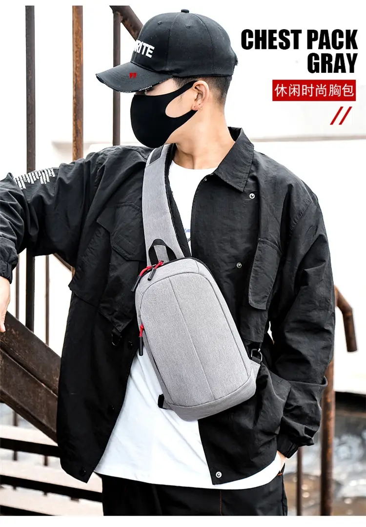 New Men's Grey Printed Chest Bag Large Capacity — feature 4