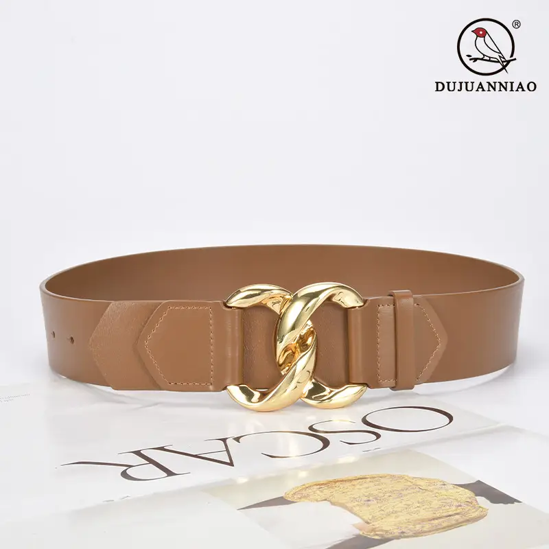 Golden CC Buckle Wide Coat Belt for Women - Image 11