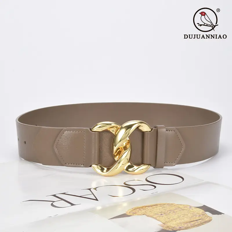 Golden CC Buckle Wide Coat Belt for Women - Image 12