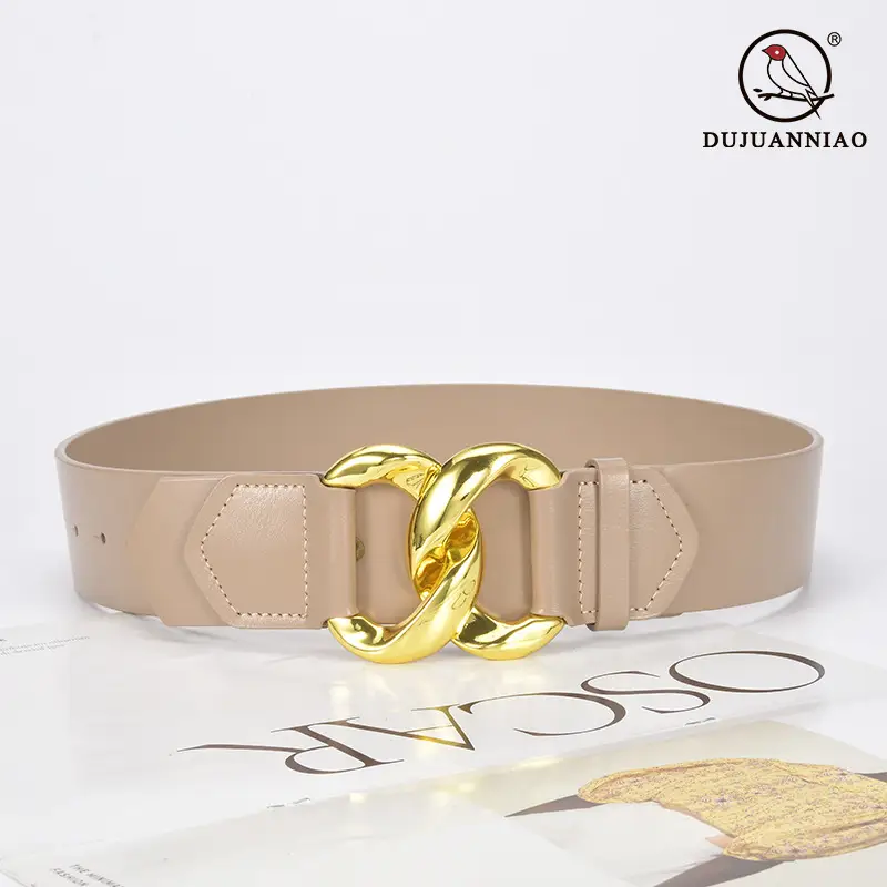 Golden CC Buckle Wide Coat Belt for Women - Image 13
