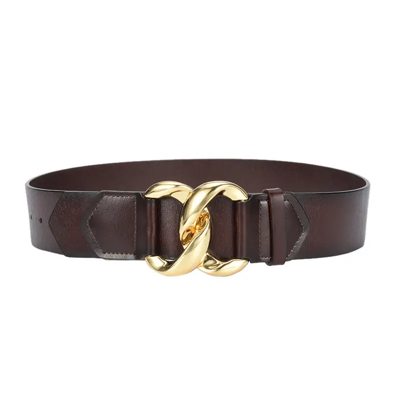 Golden CC Buckle Wide Coat Belt for Women - Image 14