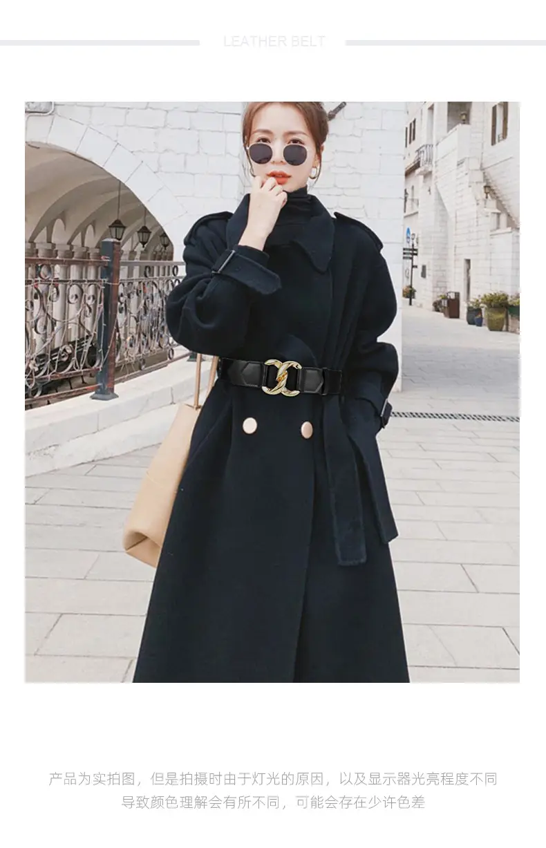 Golden CC Buckle Wide Coat Belt for Women β feature 12