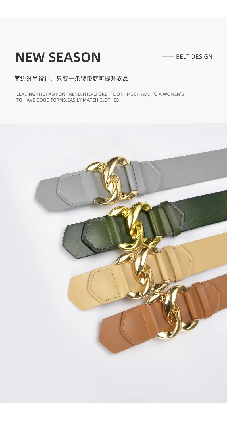 Golden CC Buckle Wide Coat Belt for Women β feature 15