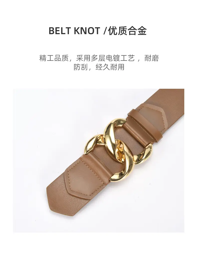 Golden CC Buckle Wide Coat Belt for Women β feature 17