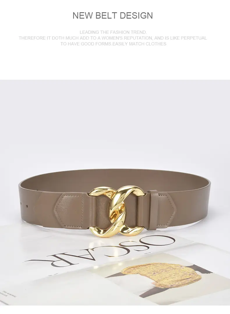 Golden CC Buckle Wide Coat Belt for Women β feature 21