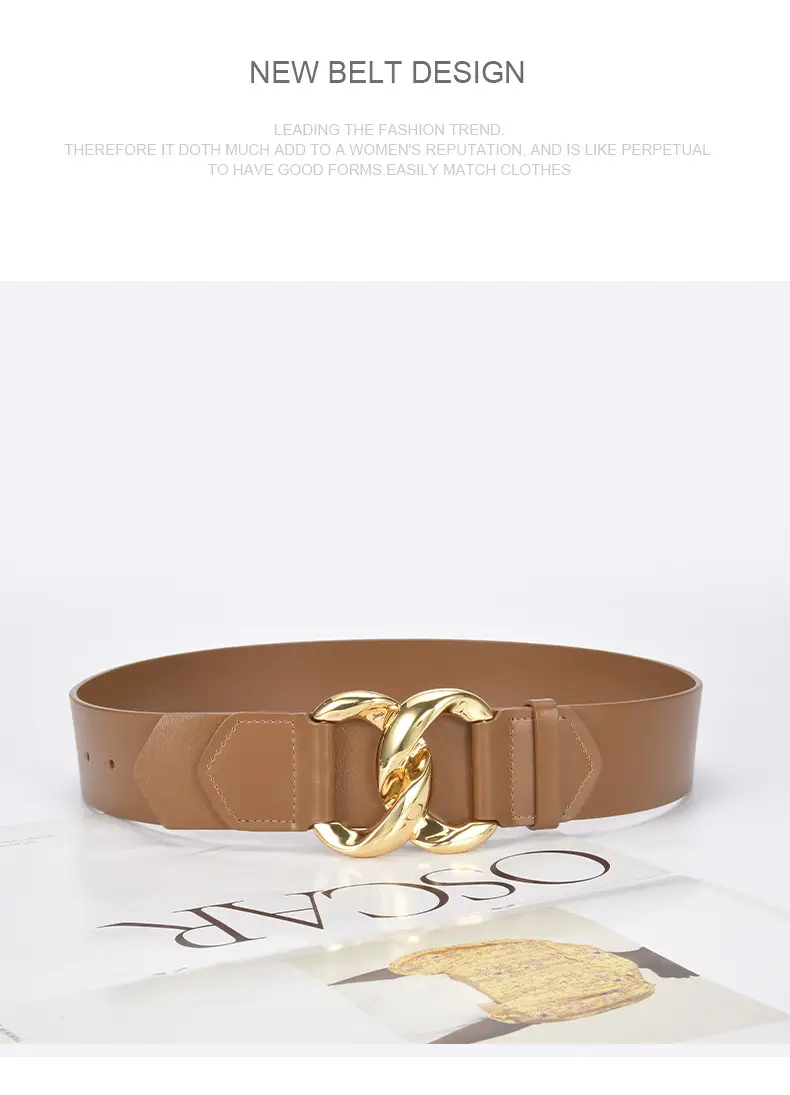 Golden CC Buckle Wide Coat Belt for Women β feature 22