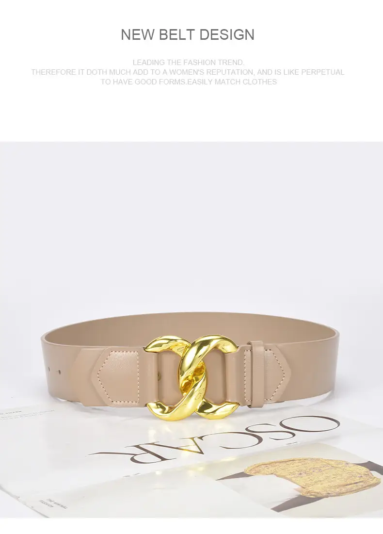 Golden CC Buckle Wide Coat Belt for Women β feature 23