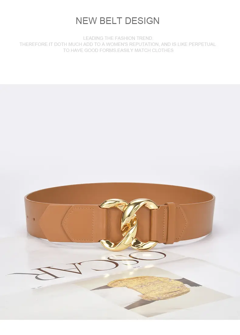 Golden CC Buckle Wide Coat Belt for Women β feature 24