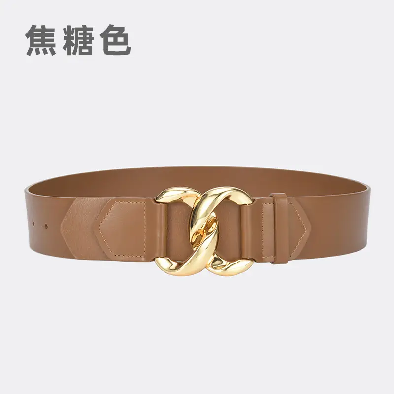 Golden CC Buckle Wide Coat Belt for Women - Image 2