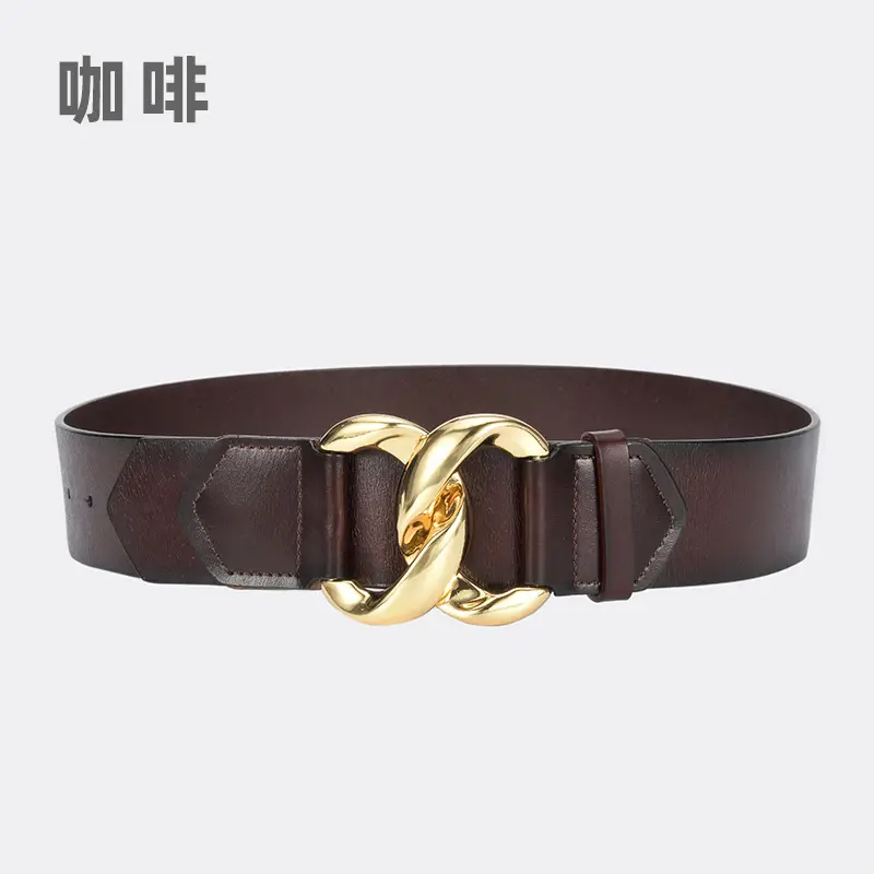 Golden CC Buckle Wide Coat Belt for Women - Image 3