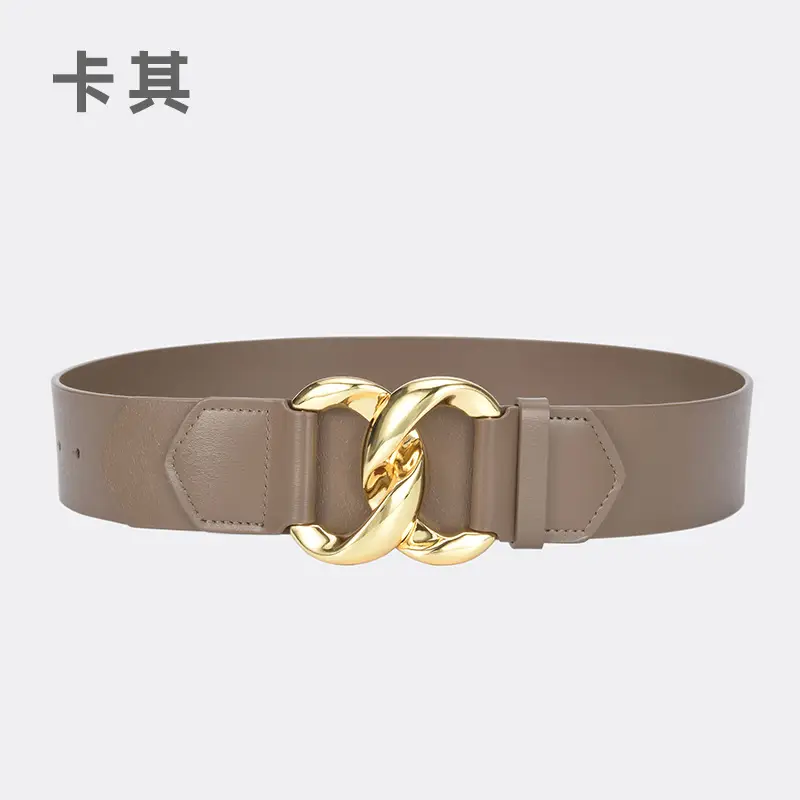 Golden CC Buckle Wide Coat Belt for Women - Image 4