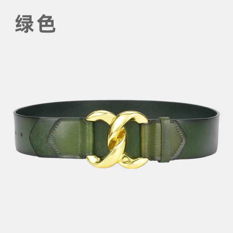 Golden CC Buckle Wide Coat Belt for Women - Image 5