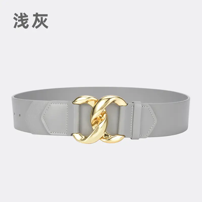 Golden CC Buckle Wide Coat Belt for Women - Image 6