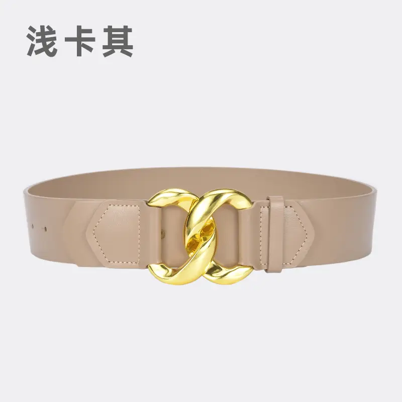 Golden CC Buckle Wide Coat Belt for Women - Image 7