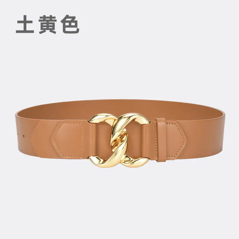 Golden CC Buckle Wide Coat Belt for Women - Image 8