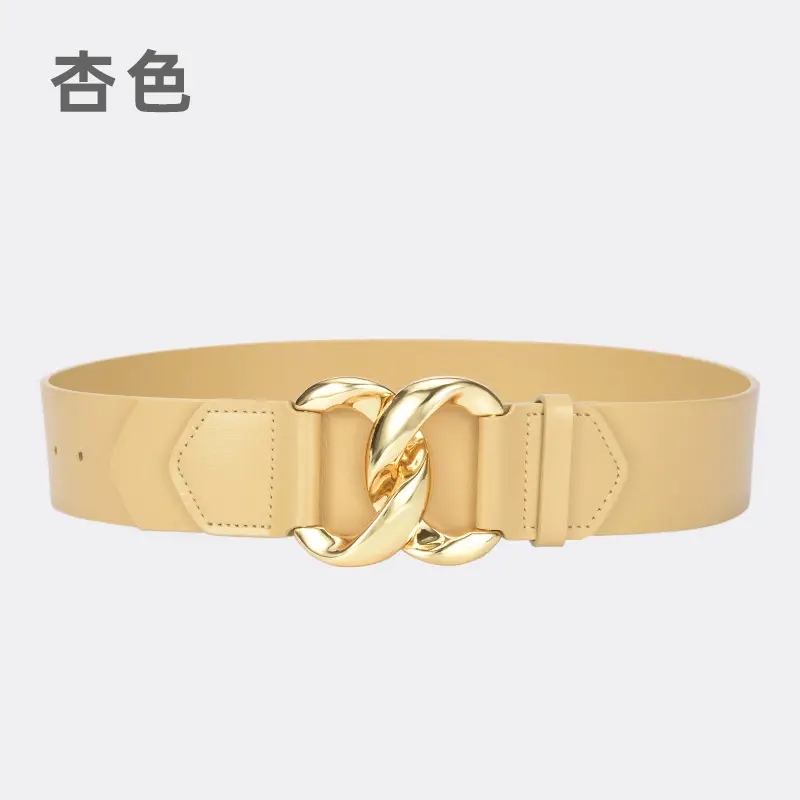 Golden CC Buckle Wide Coat Belt for Women - Image 9