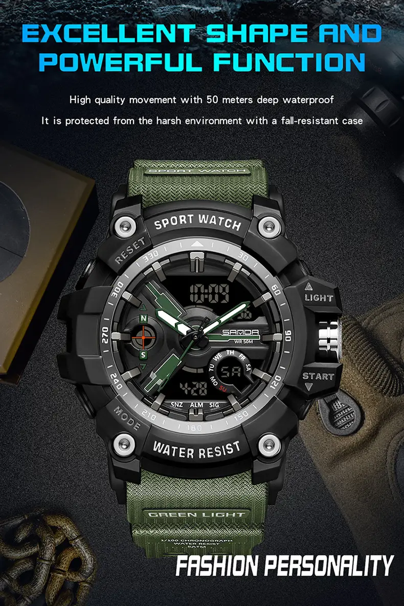 Sanda Waterproof Shockproof Men's Watch with Digital Display — feature 27