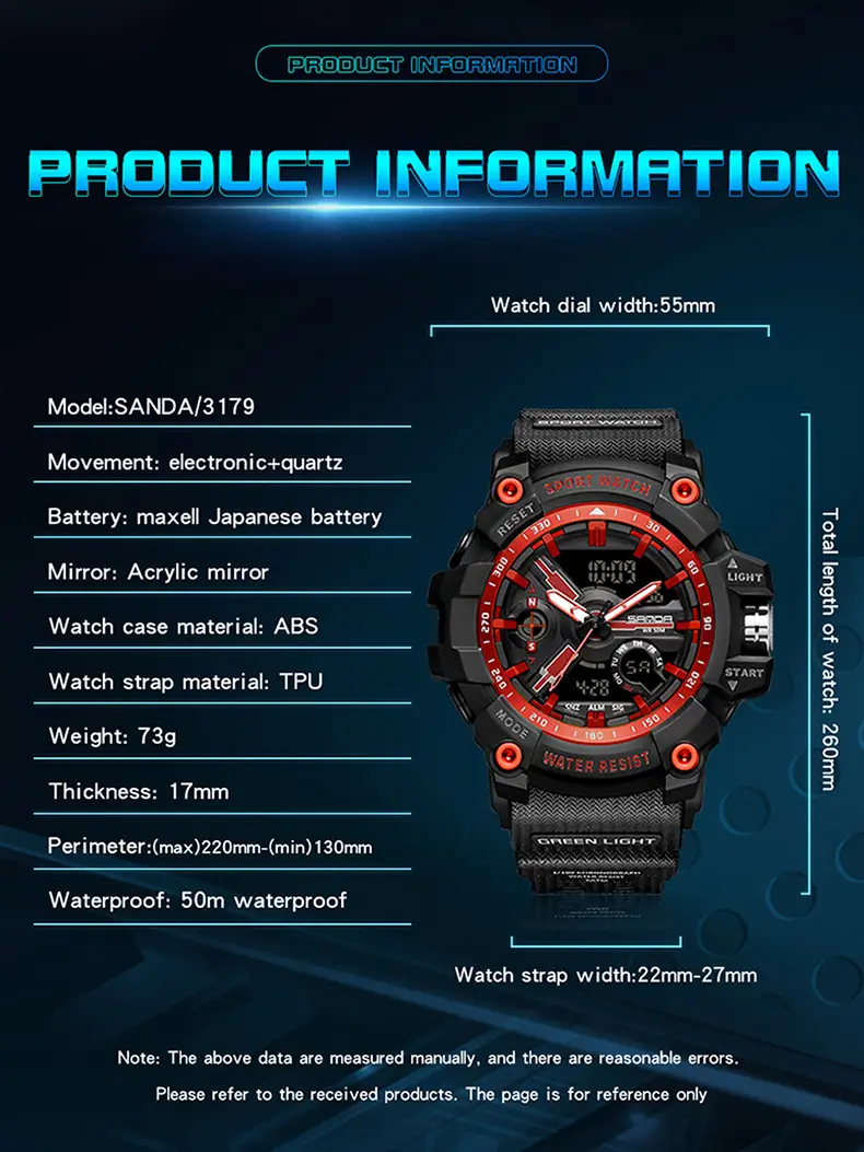 Sanda Waterproof Shockproof Men's Watch with Digital Display — feature 31