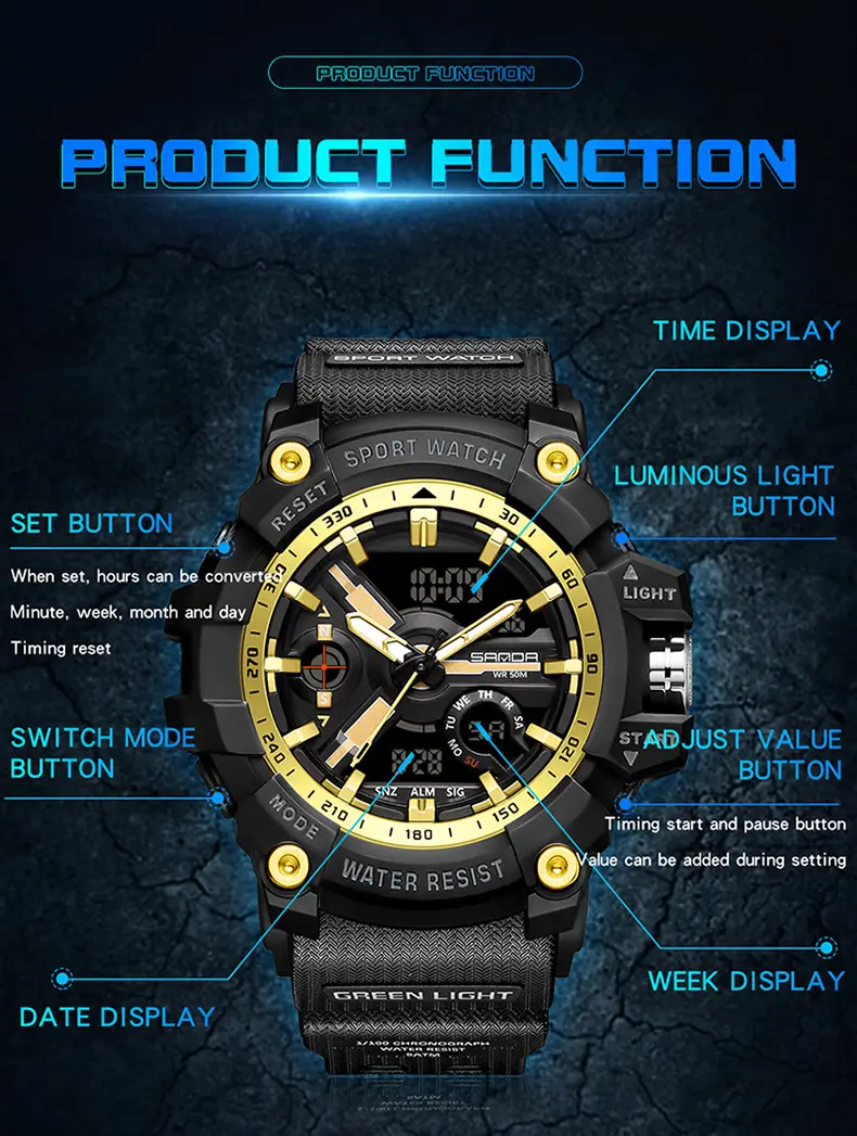 Sanda Waterproof Shockproof Men's Watch with Digital Display — feature 37