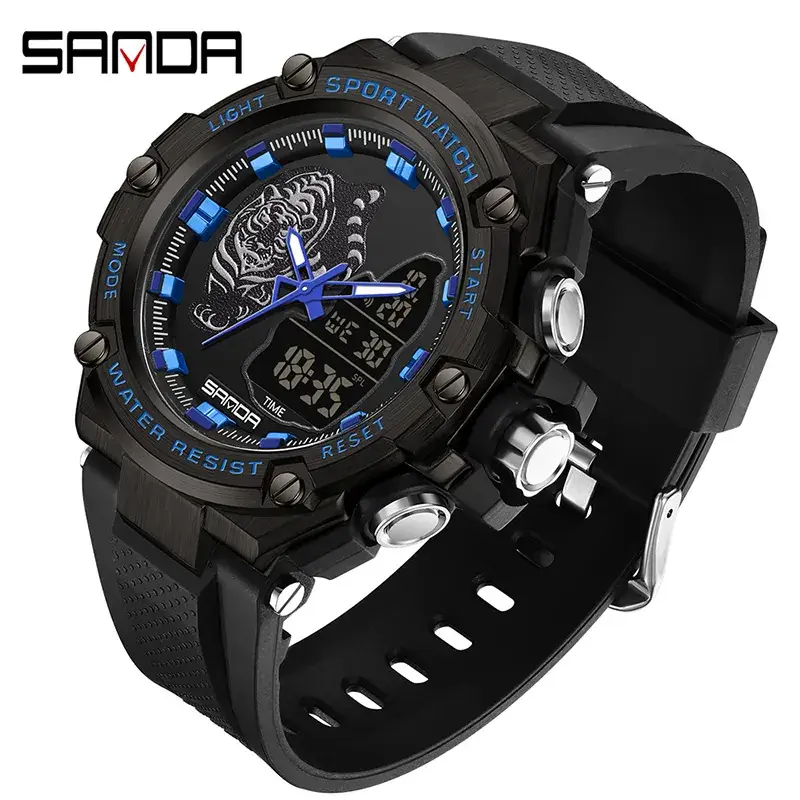 Sanda New Beast Youth Digital Watch Green Alloy Waterproof Alarm Clock Men's Watch - Image 6
