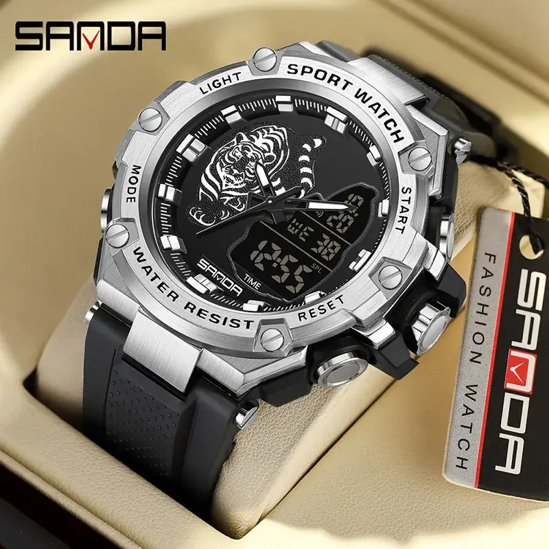 Sanda New Beast Youth Digital Watch Green Alloy Waterproof Alarm Clock Men's Watch - Image 8