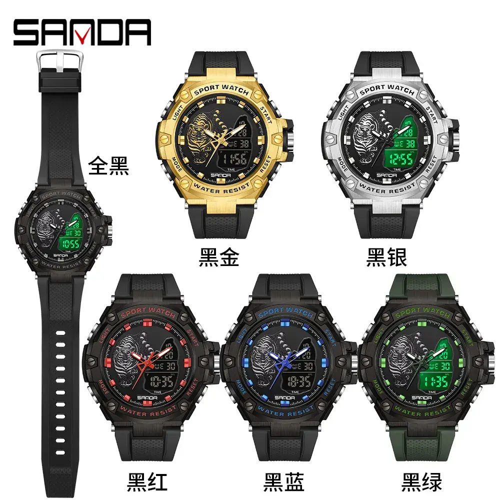 Sanda New Beast Youth Digital Watch Green Alloy Waterproof Alarm Clock Men's Watch - Image 9