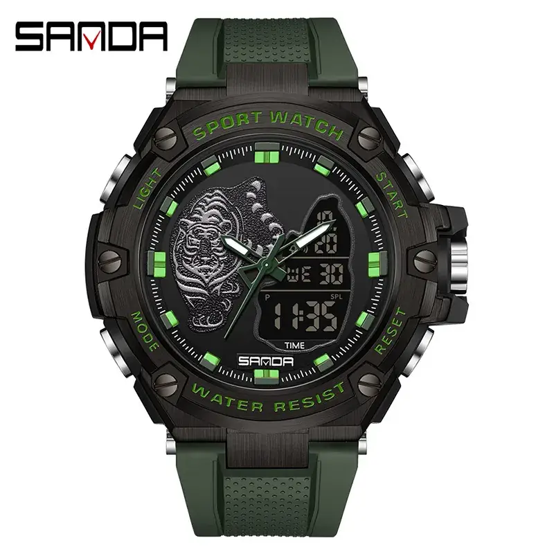 Sanda New Beast Youth Digital Watch Green Alloy Waterproof Alarm Clock Men's Watch - Image 3