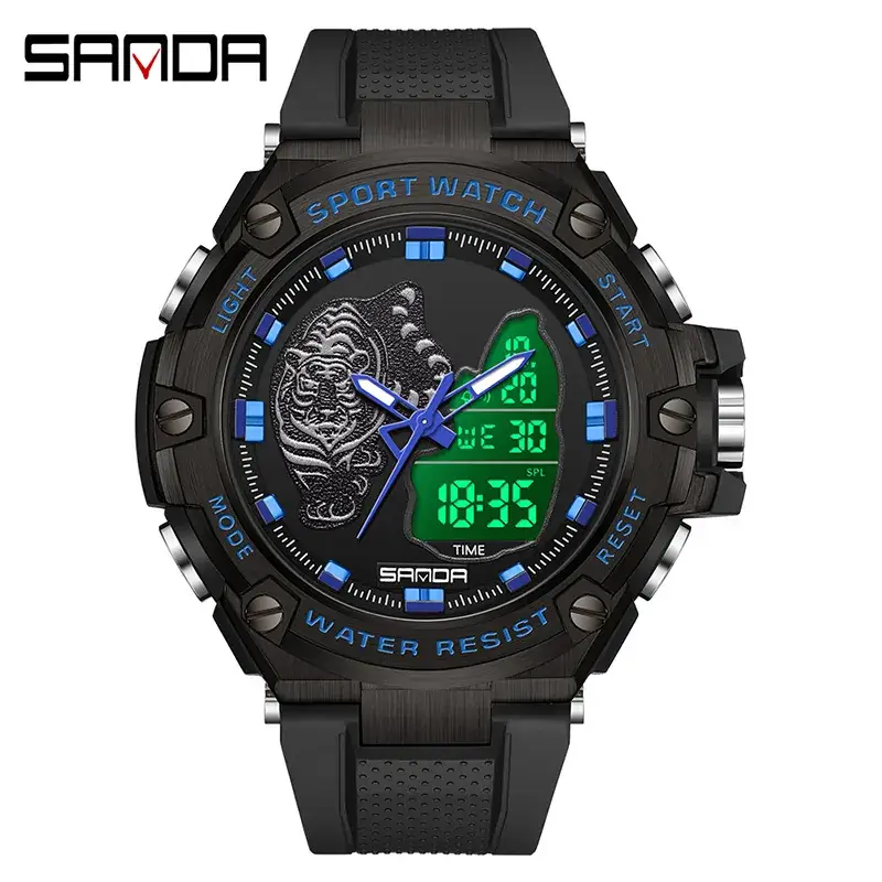 Sanda New Beast Youth Digital Watch Green Alloy Waterproof Alarm Clock Men's Watch - Image 4