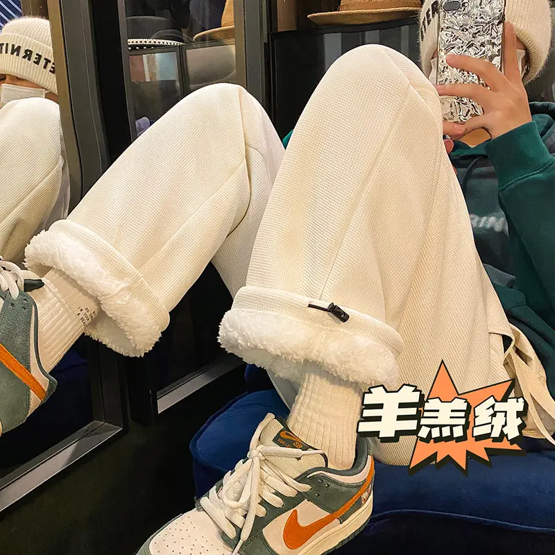 Men Winter Beige Wool Sweatpants Thick 2025 - Image 6