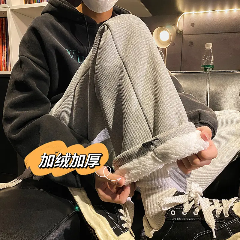 Men Winter Beige Wool Sweatpants Thick 2025 - Image 7