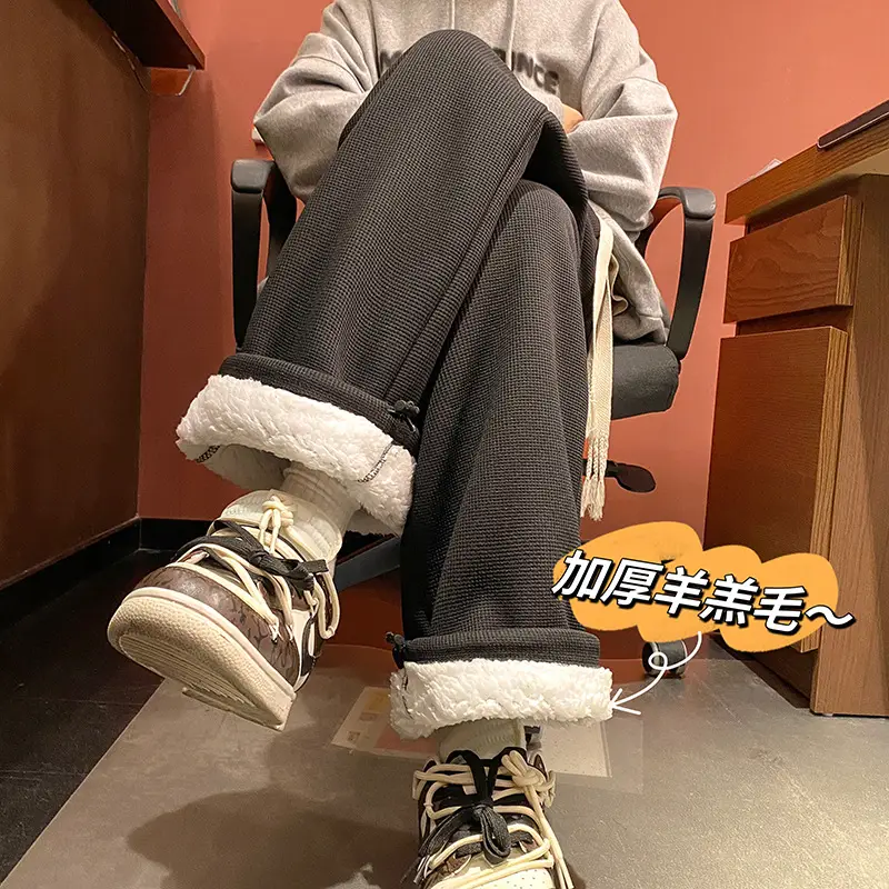 Men Winter Beige Wool Sweatpants Thick 2025 - Image 2