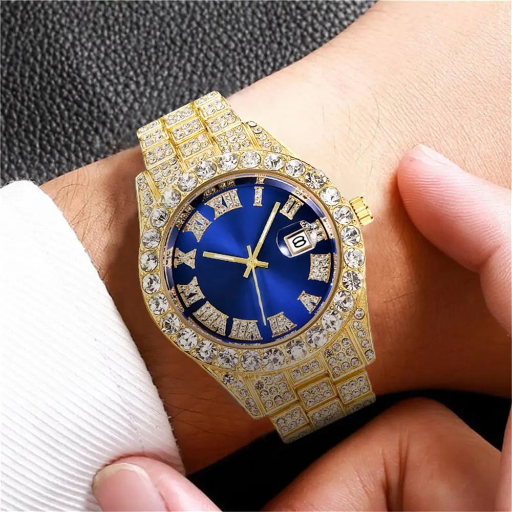 New Diamond-Encrusted Roman Band Men's Watch