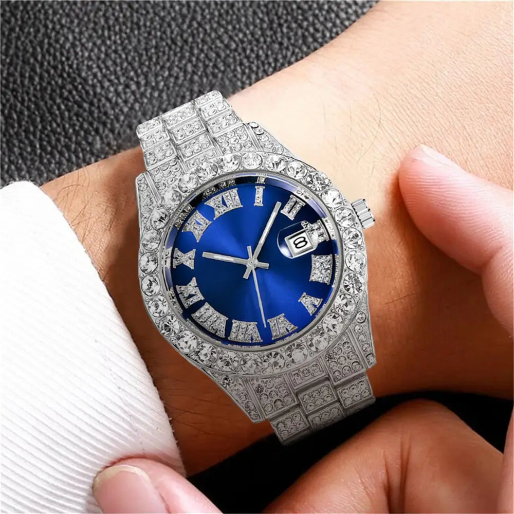 New Diamond-Encrusted Roman Band Men's Watch