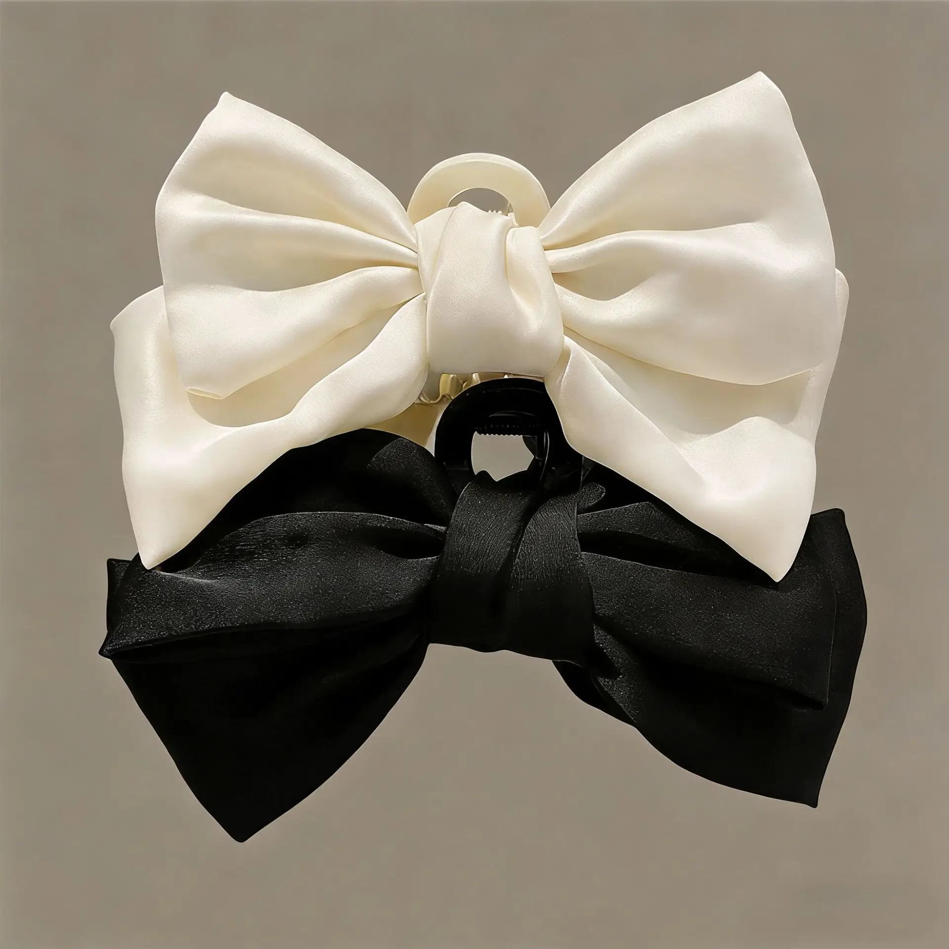 Black Satin Bow Hairpin with Red Shark Clip - Image 6
