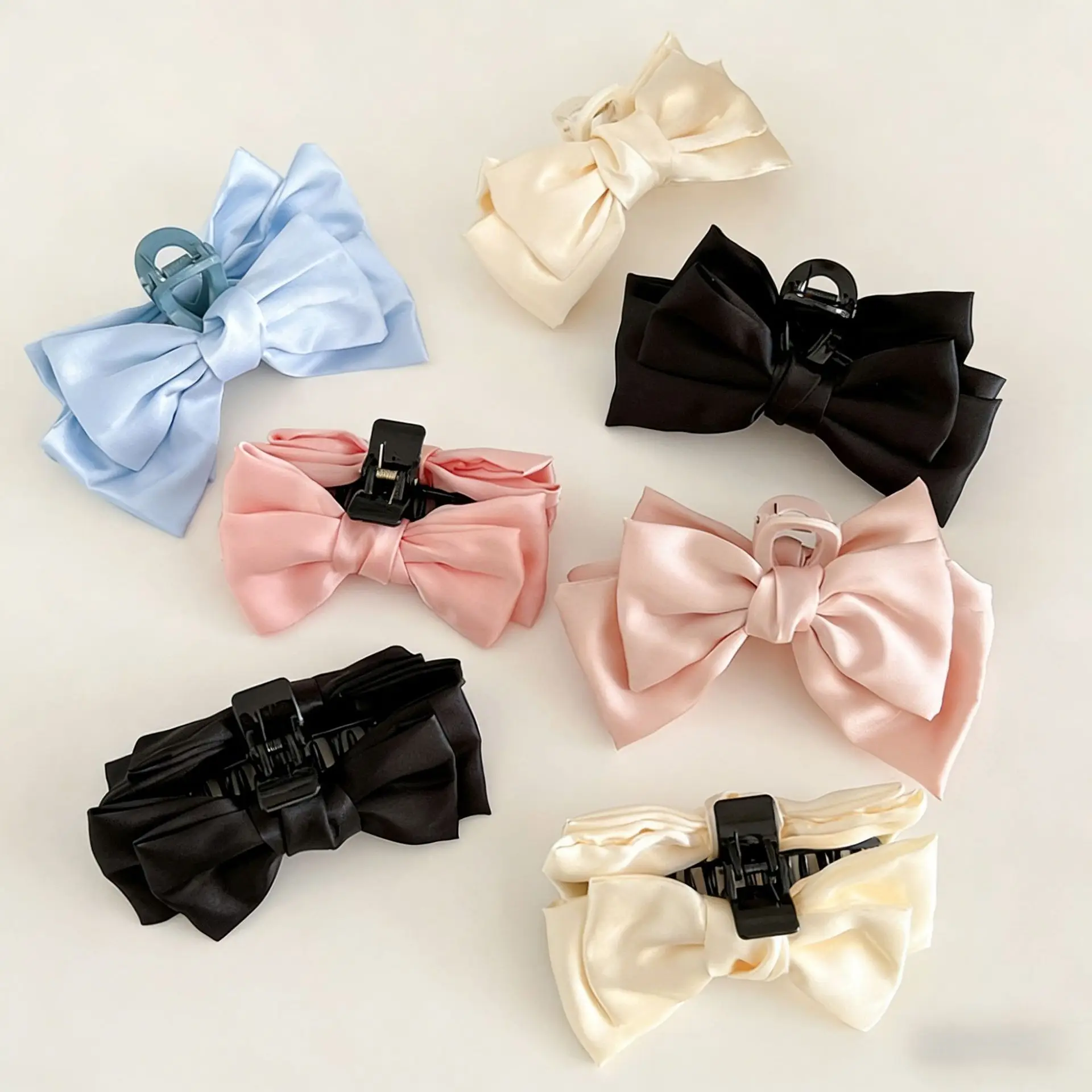 Black Satin Bow Hairpin with Red Shark Clip - Image 7