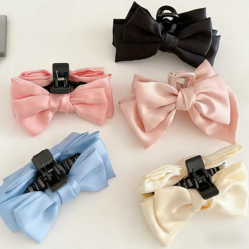 Black Satin Bow Hairpin with Red Shark Clip — feature 12
