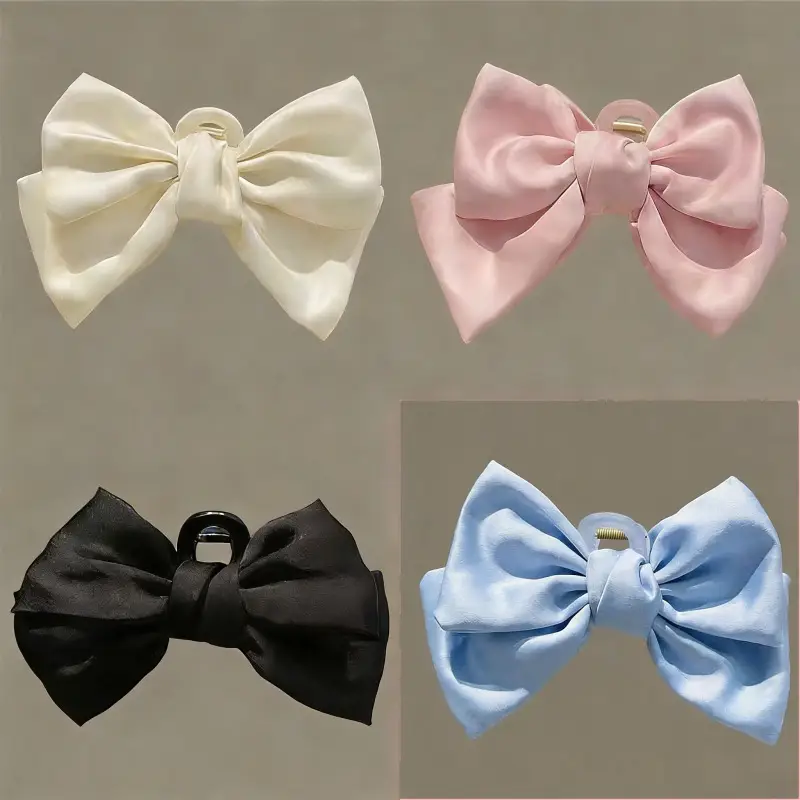 Black Satin Bow Hairpin with Red Shark Clip — feature 2