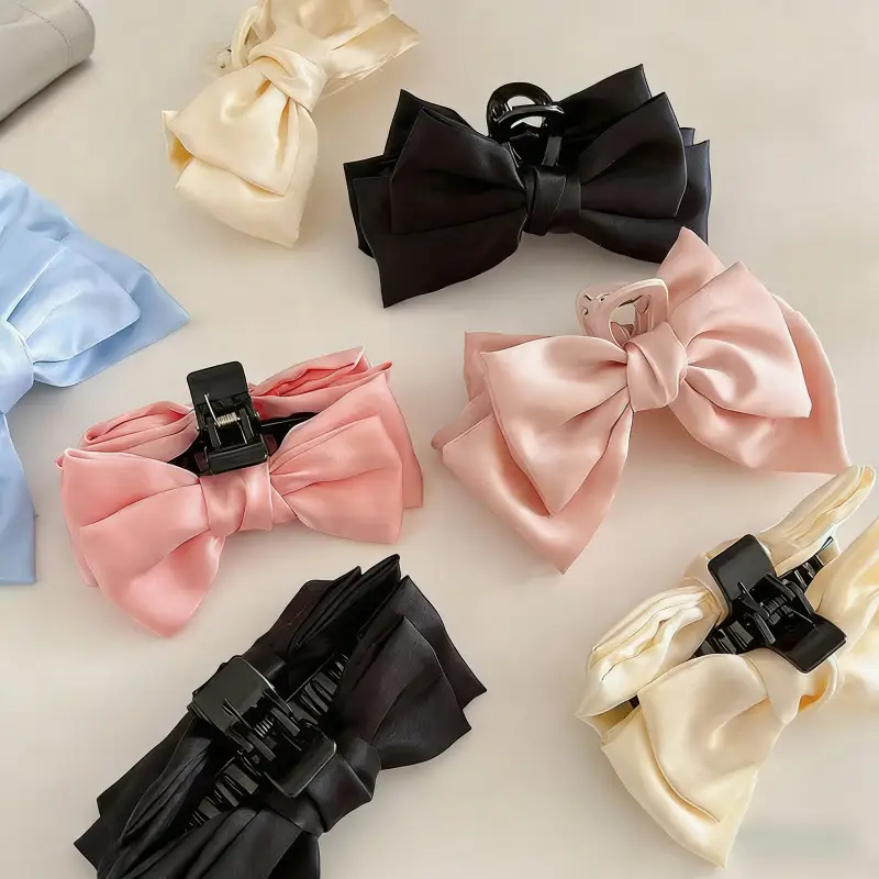 Black Satin Bow Hairpin with Red Shark Clip — feature 3