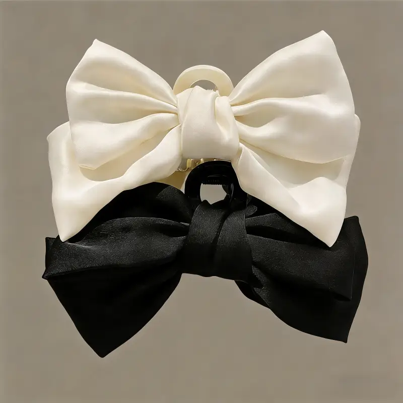 Black Satin Bow Hairpin with Red Shark Clip — feature 4