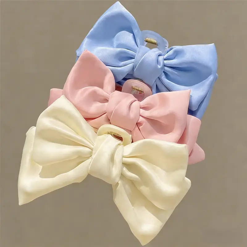 Black Satin Bow Hairpin with Red Shark Clip — feature 5