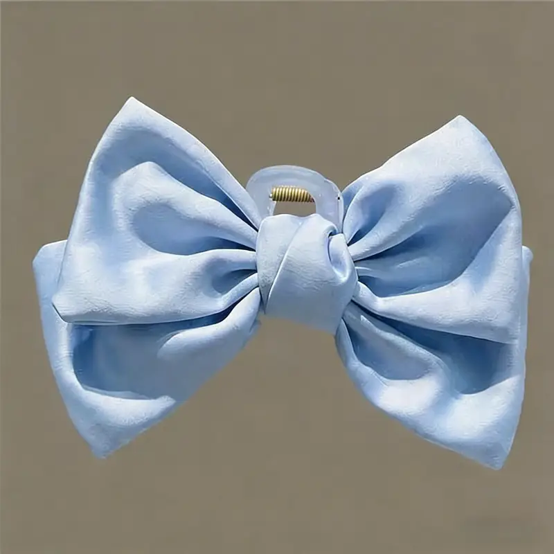 Black Satin Bow Hairpin with Red Shark Clip - Image 4