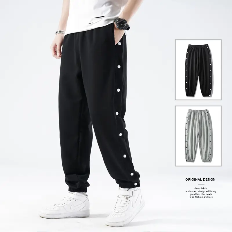 Men Fleece Lined Breasted Sweatpants Grey Full Open Button - Image 7