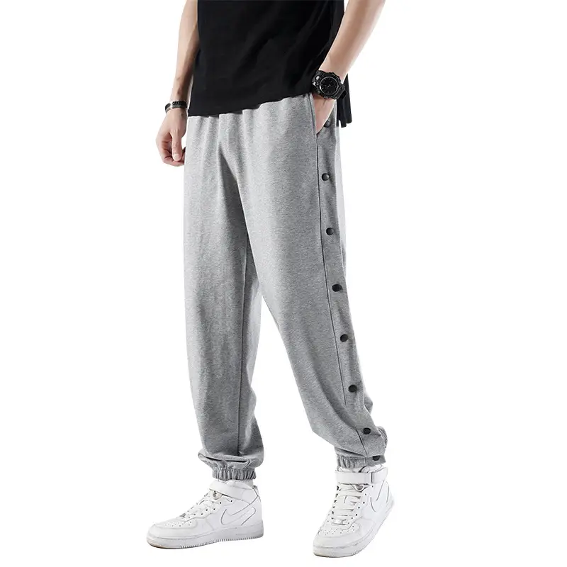 Men Fleece Lined Breasted Sweatpants Grey Full Open Button - Image 8
