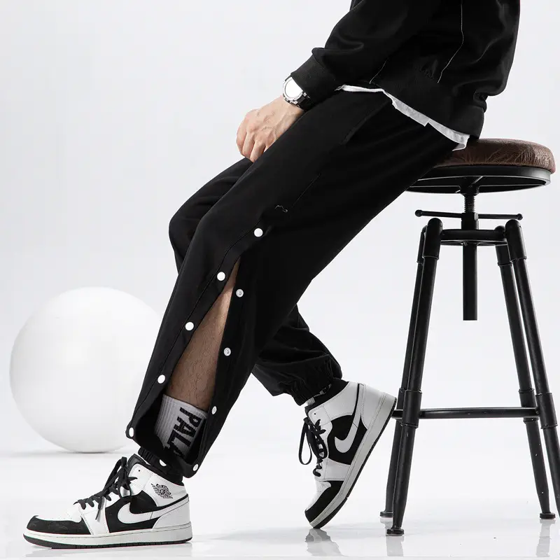 Men Fleece Lined Breasted Sweatpants Grey Full Open Button - Image 9