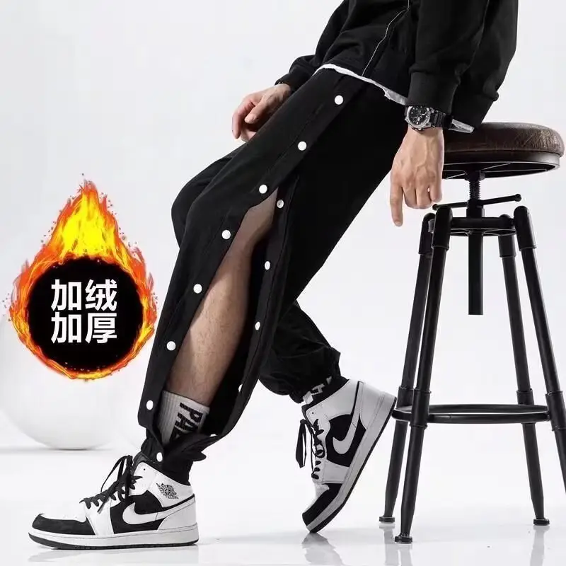 Men Fleece Lined Breasted Sweatpants Grey Full Open Button — feature 23