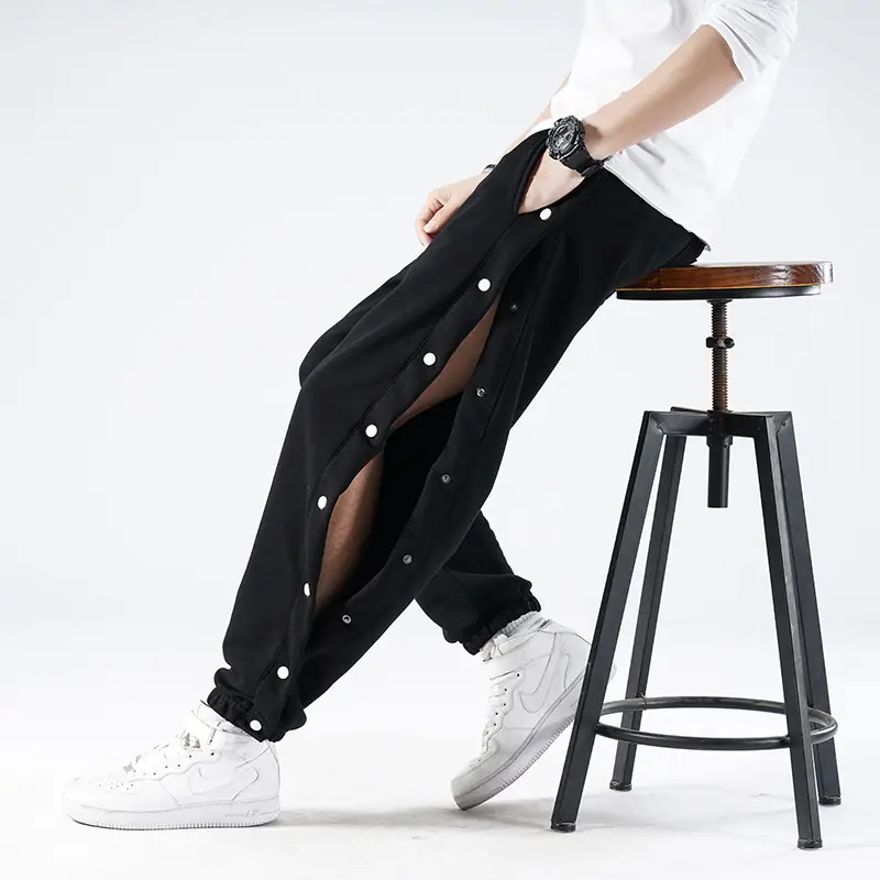 Men Fleece Lined Breasted Sweatpants Grey Full Open Button - Image 2