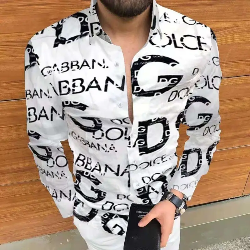 2025 Men's Printed Long Sleeve Shirt Large European Style